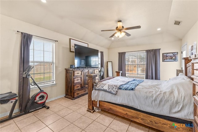 846 Thomas St, Copperas Cove, TX 76522 - bedroom featuring vaulted ceiling, light tile patterned flooring, recessed lighting, and ceiling fan