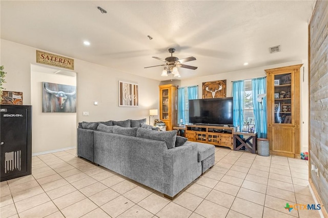 846 Thomas St, Copperas Cove, TX 76522 - living room featuring light tile patterned flooring, a ceiling fan, and recessed lighting