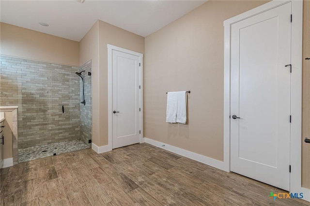 bathroom featuring vanity and walk in shower