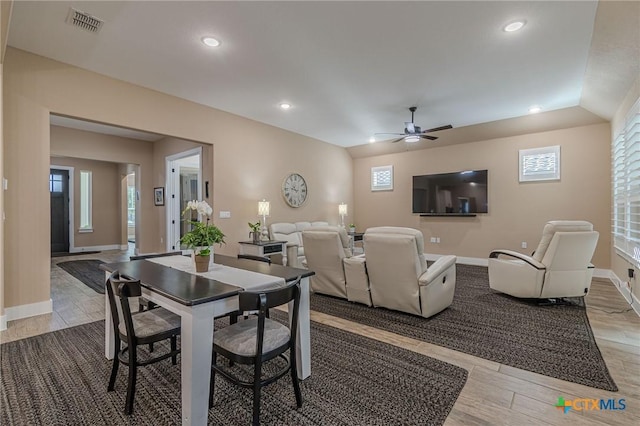 dining area featuring plenty of natural light and ceiling fan