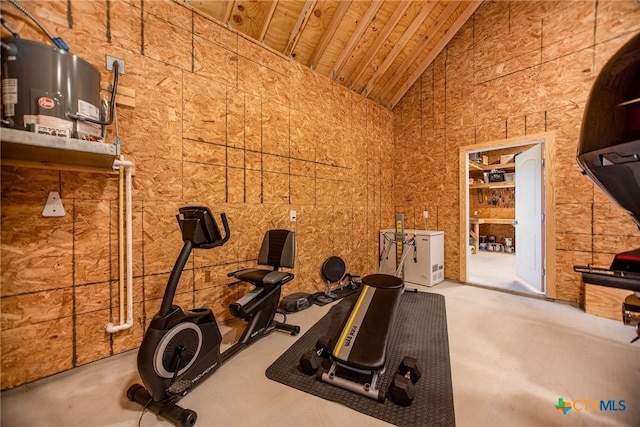 24135 State Highway 172, Port Lavaca, TX 77979 - workout room featuring high vaulted ceiling and wood ceiling