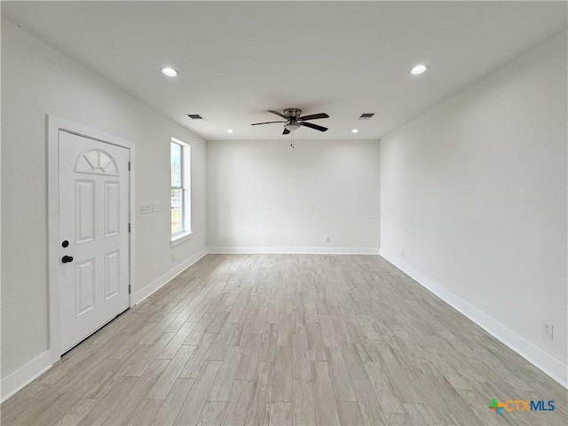 1637 Bob White Dr, Spring Branch, TX 78070 - spare room featuring a ceiling fan, light wood-style floors, recessed lighting, and baseboards