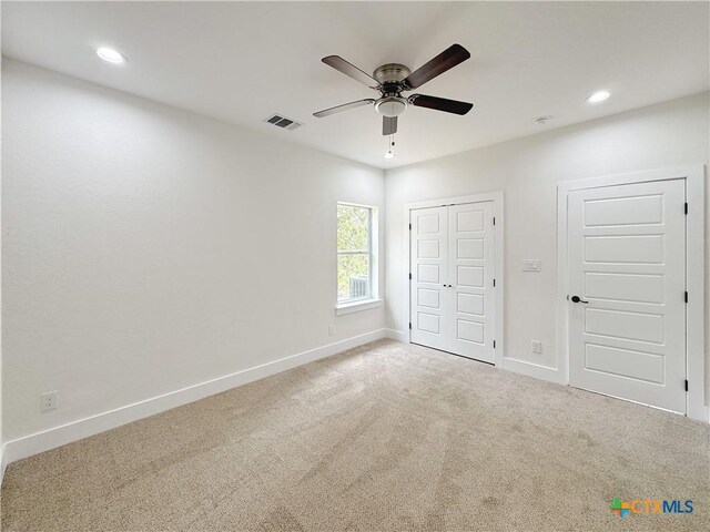 1637 Bob White Dr, Spring Branch, TX 78070 - unfurnished bedroom featuring carpet floors, baseboards, recessed lighting, a ceiling fan, and a closet