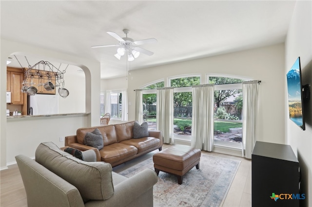 19303 Anna Kate Ct, Pflugerville, TX 78660 - living area featuring ceiling fan and light wood-style floors