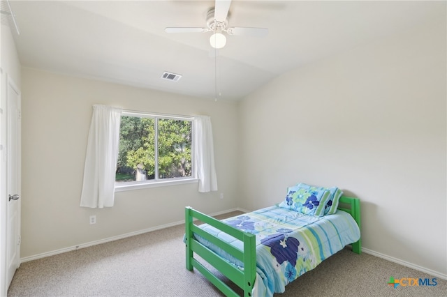 19303 Anna Kate Ct, Pflugerville, TX 78660 - bedroom with carpet flooring, baseboards, lofted ceiling, and ceiling fan