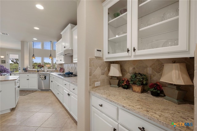 182 Emma Loop, Austin, TX 78737 - bar featuring stainless steel appliances, decorative backsplash, light tile patterned floors, recessed lighting, and pendant lighting