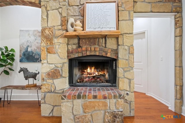 details featuring wood-type flooring and a fireplace