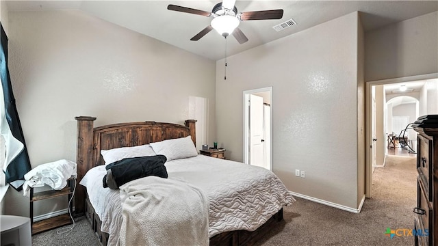 557/561 Creekside Cir, New Braunfels, TX 78130 - carpeted bedroom featuring vaulted ceiling and ceiling fan