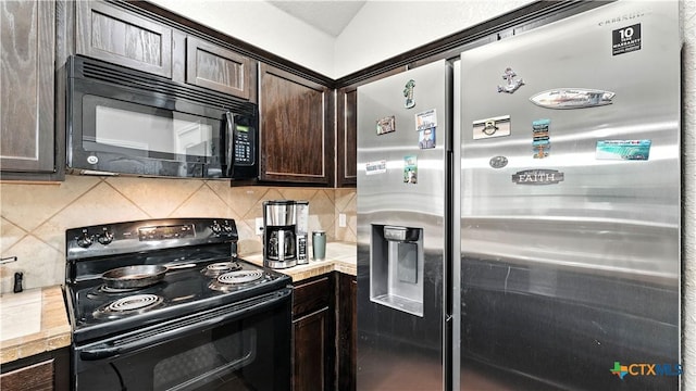 557/561 Creekside Cir, New Braunfels, TX 78130 - kitchen with black appliances, dark brown cabinets, light countertops, and backsplash