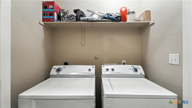 557/561 Creekside Cir, New Braunfels, TX 78130 - washroom with washer and dryer and a textured wall
