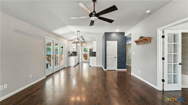 543 Scenic Terrace Dr, Canyon Lake, TX 78133 - unfurnished living room with a ceiling fan, dark wood-style flooring, french doors, and recessed lighting