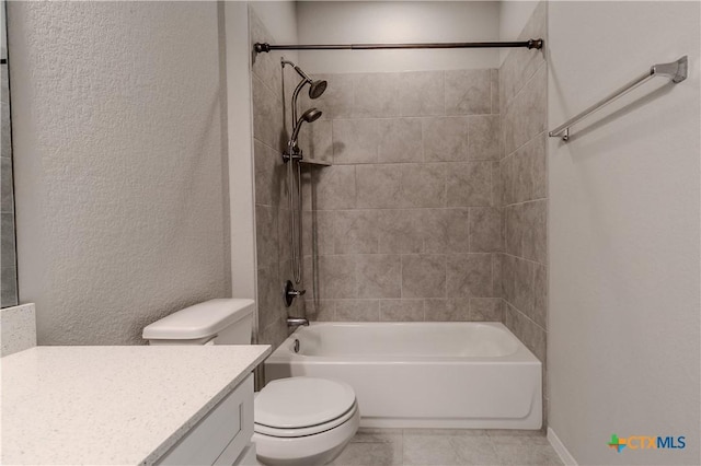 2800 Joe Dimaggio Blvd Unit 95, Round Rock, TX 78665 - bathroom featuring toilet, vanity, bathing tub / shower combination, a textured wall, and tile patterned flooring