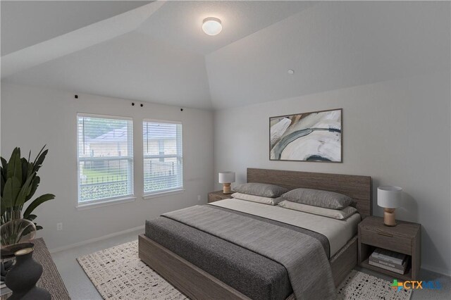 2800 Joe Dimaggio Blvd Unit 95, Round Rock, TX 78665 - bedroom with carpet flooring, vaulted ceiling, and baseboards