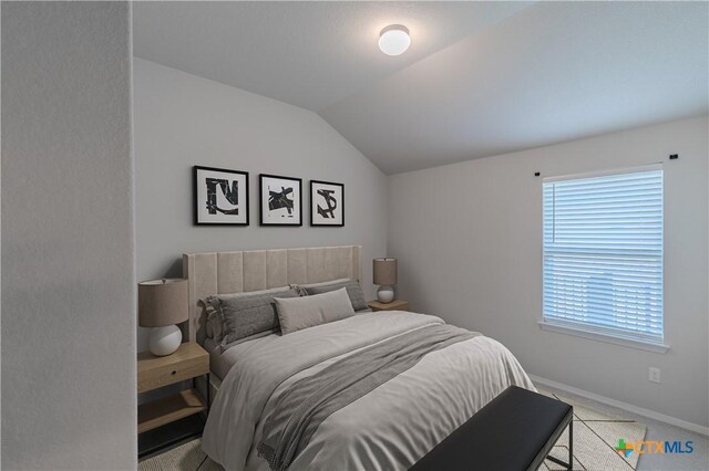 2800 Joe Dimaggio Blvd Unit 95, Round Rock, TX 78665 - bedroom featuring light carpet, vaulted ceiling, and baseboards
