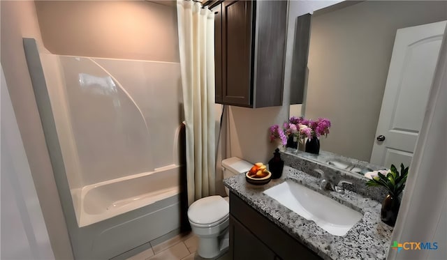 full bathroom with tile patterned flooring, vanity, toilet, and shower / bath combination