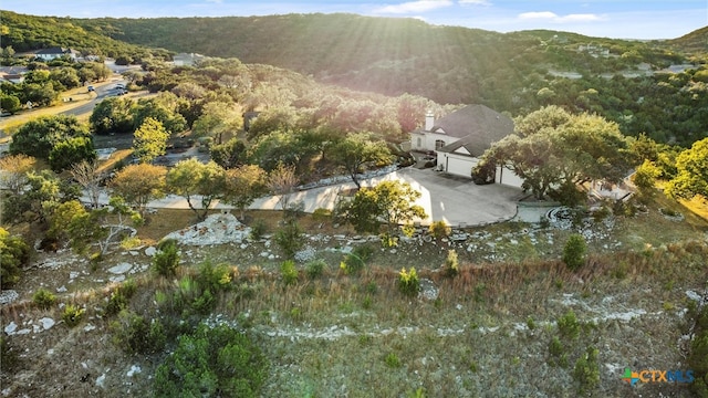 birds eye view of property featuring a mountain view