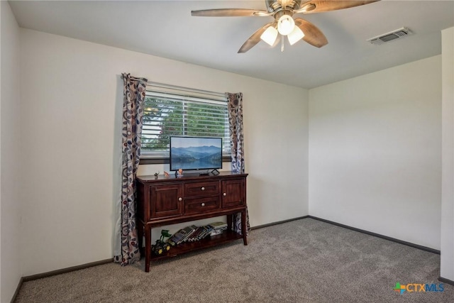 1035 Pine Meadow Rd, Seguin, TX 78155 - carpeted bedroom featuring visible vents, baseboards, and ceiling fan