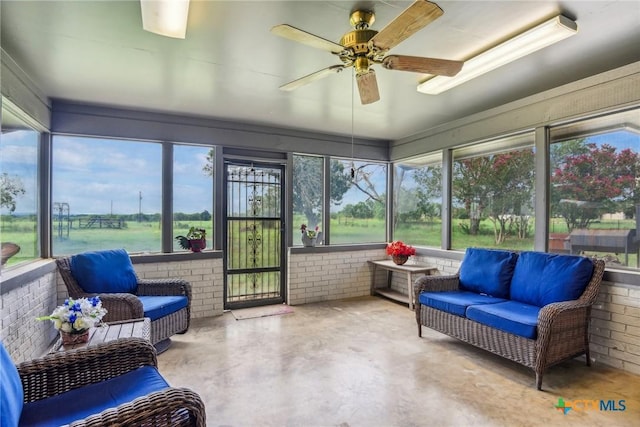 1035 Pine Meadow Rd, Seguin, TX 78155 - sunroom with an outdoor living space, plenty of natural light, and ceiling fan