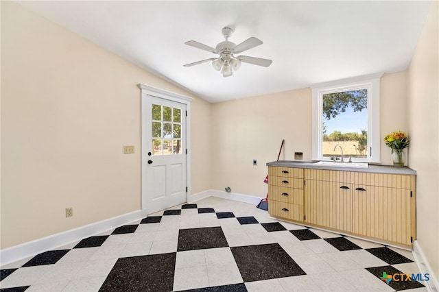 395 Dale Ln, Dale, TX 78616 - washroom featuring ceiling fan, baseboards, and electric dryer hookup