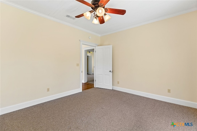 395 Dale Ln, Dale, TX 78616 - unfurnished room with carpet floors, baseboards, ornamental molding, and a ceiling fan