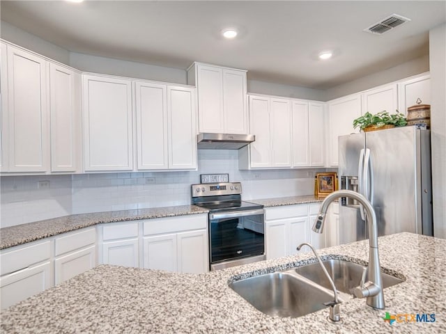 kitchen featuring white cabinetry, sink, and appliances with stainless steel finishes