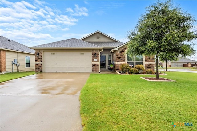 1212 Wethersfield Ln, Temple, TX 76504 - ranch-style house with a garage, brick siding, concrete driveway, and a front yard