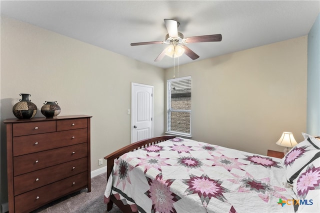 bedroom with carpet flooring and ceiling fan