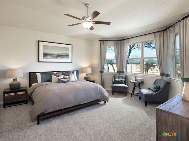 bedroom with carpet flooring and ceiling fan