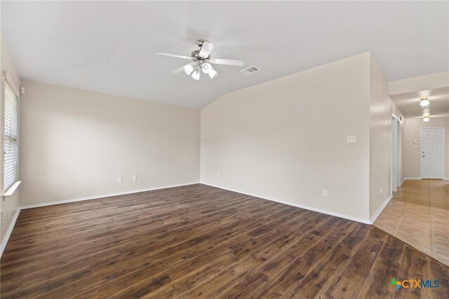 6208 Suellen Ln, Killeen, TX 76542 - spare room featuring wood finished floors, ceiling fan, and lofted ceiling