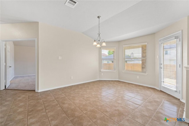 6208 Suellen Ln, Killeen, TX 76542 - unfurnished room with light tile patterned floors, a chandelier, and vaulted ceiling