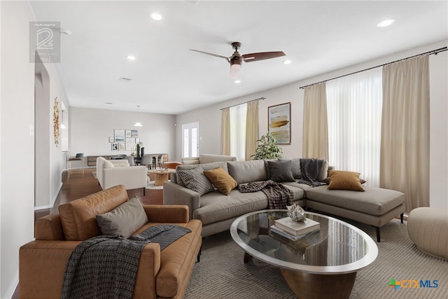 210 Mancos Dr, Georgetown, TX 78626 - living area featuring ceiling fan and recessed lighting
