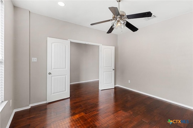 210 Mancos Dr, Georgetown, TX 78626 - unfurnished bedroom featuring wood finished floors, recessed lighting, and a ceiling fan