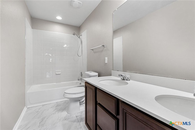 210 Mancos Dr, Georgetown, TX 78626 - bathroom featuring double vanity and bathing tub / shower combination
