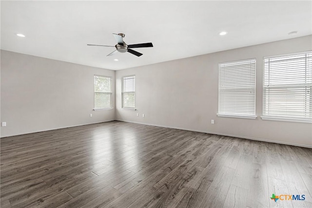 210 Mancos Dr, Georgetown, TX 78626 - spare room featuring ceiling fan, dark wood-style flooring, and recessed lighting