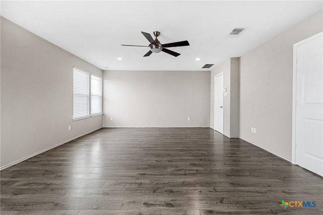 210 Mancos Dr, Georgetown, TX 78626 - empty room featuring ceiling fan, dark wood-style floors, and recessed lighting