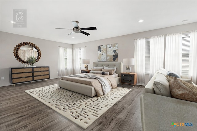 210 Mancos Dr, Georgetown, TX 78626 - bedroom with wood finished floors, recessed lighting, and a ceiling fan