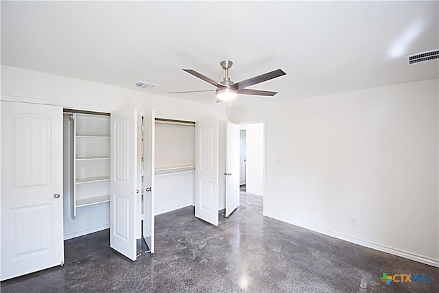 unfurnished bedroom with ceiling fan