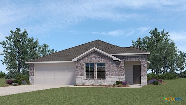 view of front facade with a front lawn and a garage