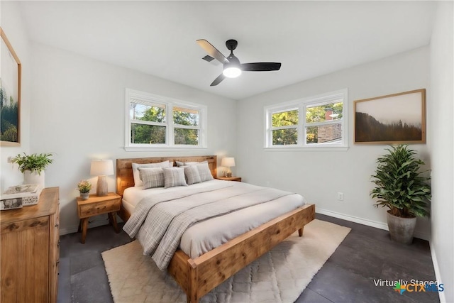 bedroom featuring ceiling fan