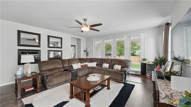 315 Lillianite, New Braunfels, TX 78130 - living room featuring ceiling fan and wood finished floors