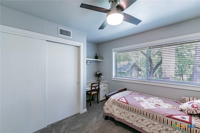 2518 Marlandwood Rd, Temple, TX 76502 - bedroom with visible vents, a closet, a ceiling fan, and carpet floors
