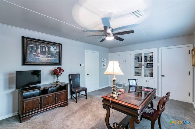 2518 Marlandwood Rd, Temple, TX 76502 - office featuring visible vents, ceiling fan, and light colored carpet
