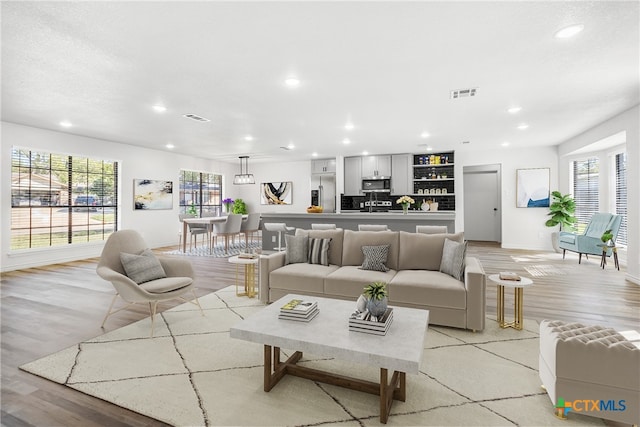 living room featuring light hardwood / wood-style flooring