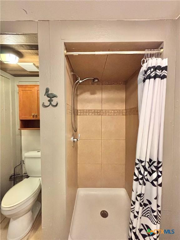 bathroom with toilet and walk in shower