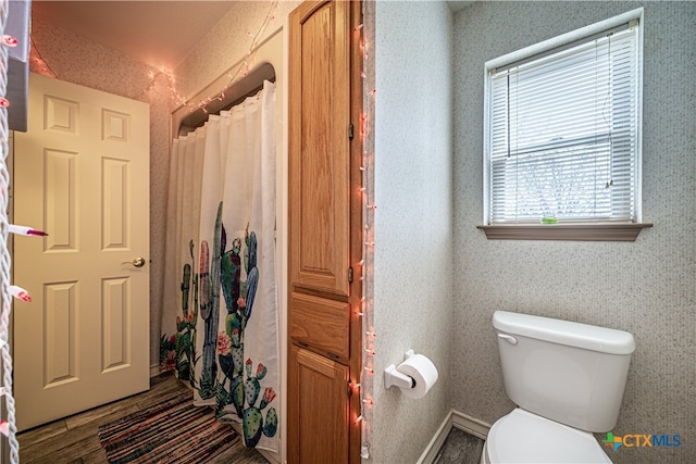 bathroom featuring toilet and wood-type flooring