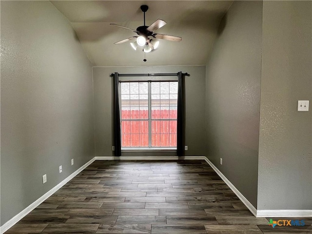 2005 Stonehenge Dr, Harker Heights, TX 76548 - unfurnished room with vaulted ceiling, a ceiling fan, and dark wood-type flooring
