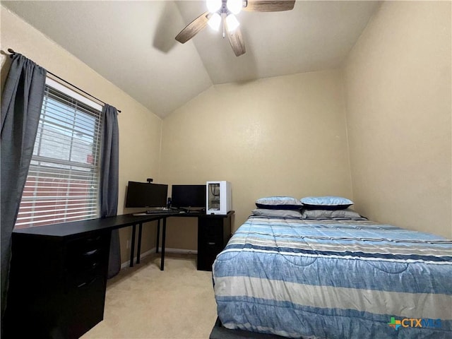 2005 Stonehenge Dr, Harker Heights, TX 76548 - carpeted bedroom with vaulted ceiling, an office area, and a ceiling fan