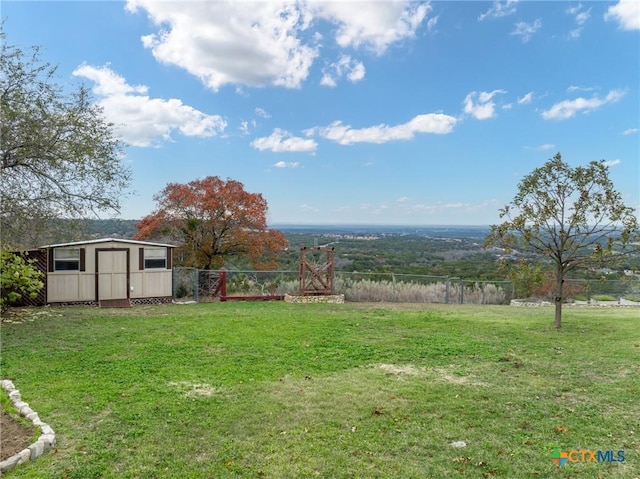 view of yard with a shed