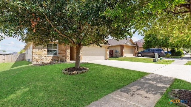234 Wild Plum, San Marcos, TX 78666 - view of property hidden behind natural elements featuring driveway, a garage, and stone siding