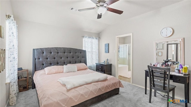 234 Wild Plum, San Marcos, TX 78666 - carpeted bedroom with lofted ceiling, baseboards, and ceiling fan